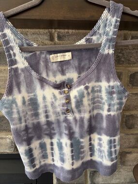 Lucky Brand Lavender and Blue Tie-Dye Ribbed Crop Tank Top - Size XS